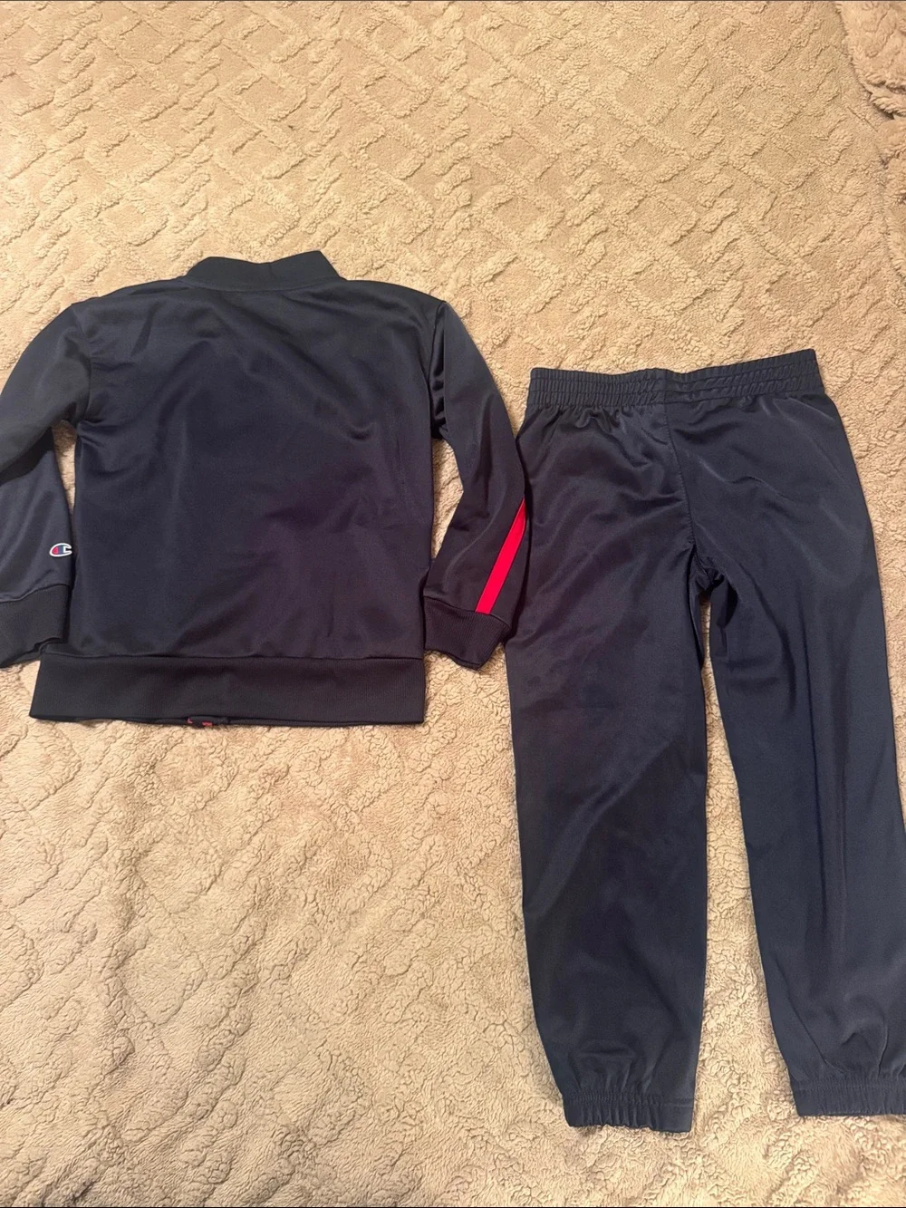 Champion Kids Navy Zip up Jacket & Sweat pants with Red Stripe Accents